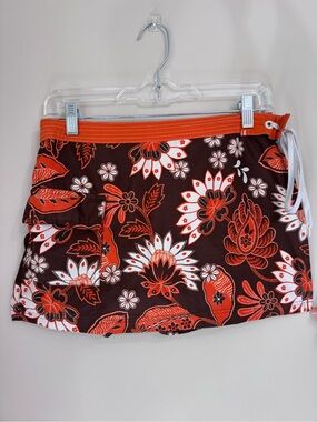 Vintage Y2K Hula Girl Floral Print Orange and Brown Women's Skort